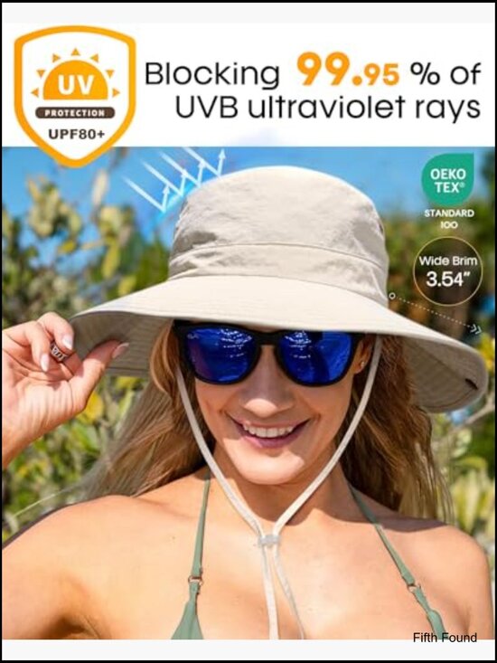 Packable Sun Hat UPF 80+ Wide Brim Ponytail Hole Adjustable Beach Summer main image 6